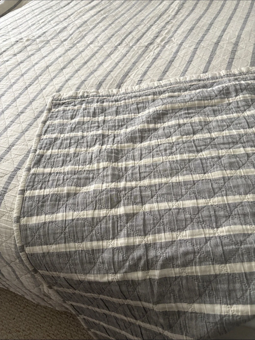 Pine Cone Hill Quilt Set Full/Queen Size, Gray Stripe Pattern